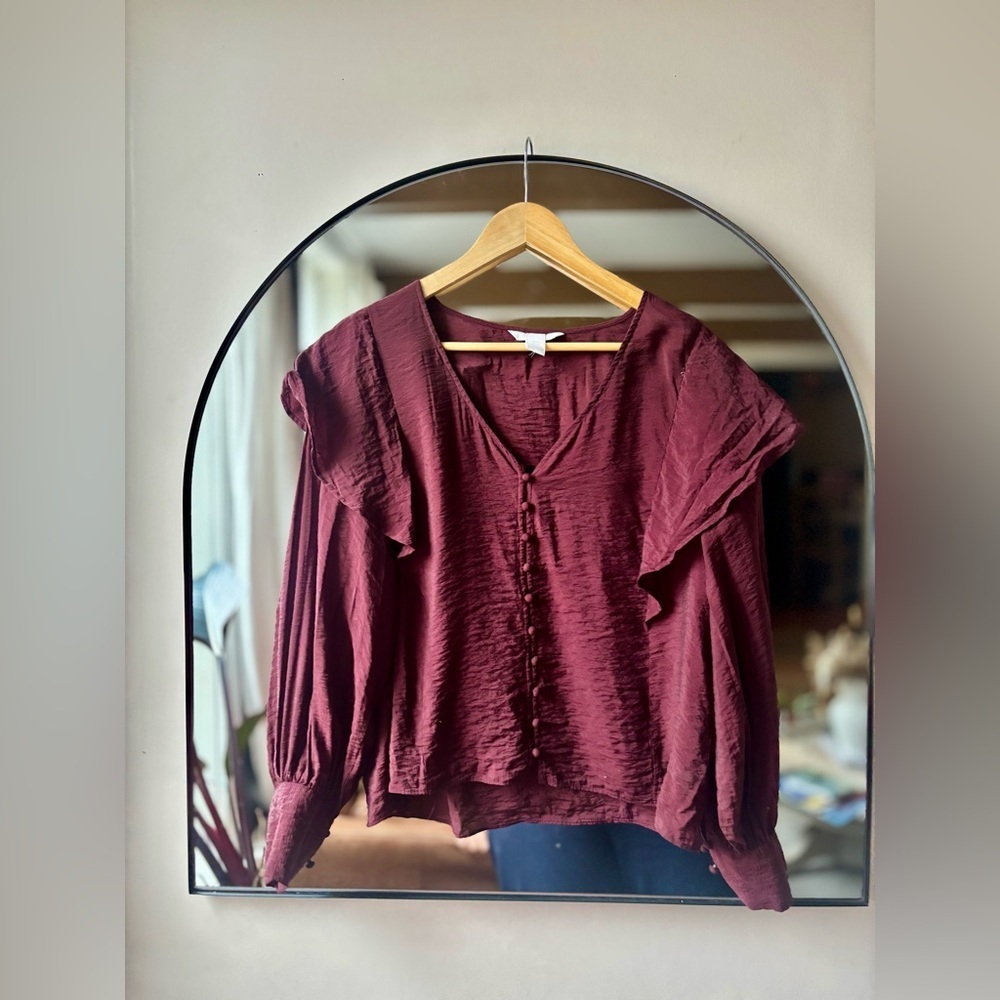H&M | burgundy peasant blouse | size xl - Picture 2 of 3